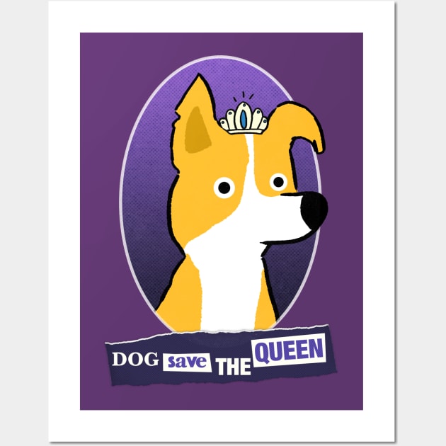 Dog save the Queen - Retro Punk halftone style Wall Art by MiaouStudio